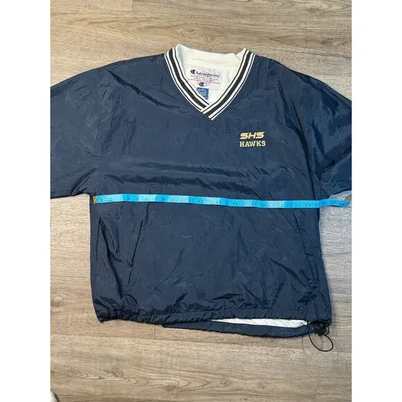 Champion SHS Hawks Vintage Blue Pullover V-Neck Lined Windbreaker Jacket Size XL - Picture 5 of 5